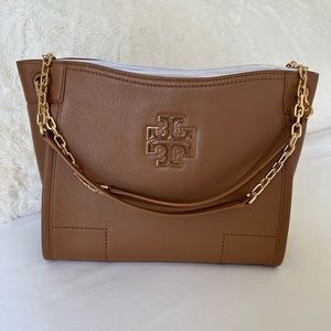 Tory Burch Britten Small Slouchy Tote (Bark)